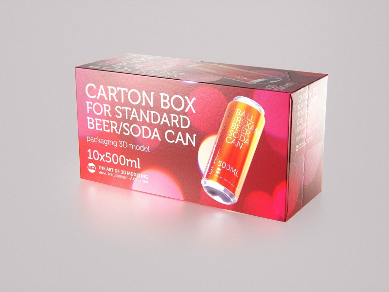 Premium Packaging 3D Model of carton box for 10x500ml Standard Soda/Beer Can  