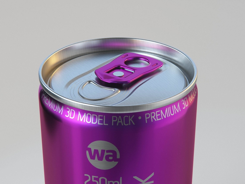 Premium Packaging 3D Model of 4x250ml Slim Soda Cans in Shrink Film Wrap