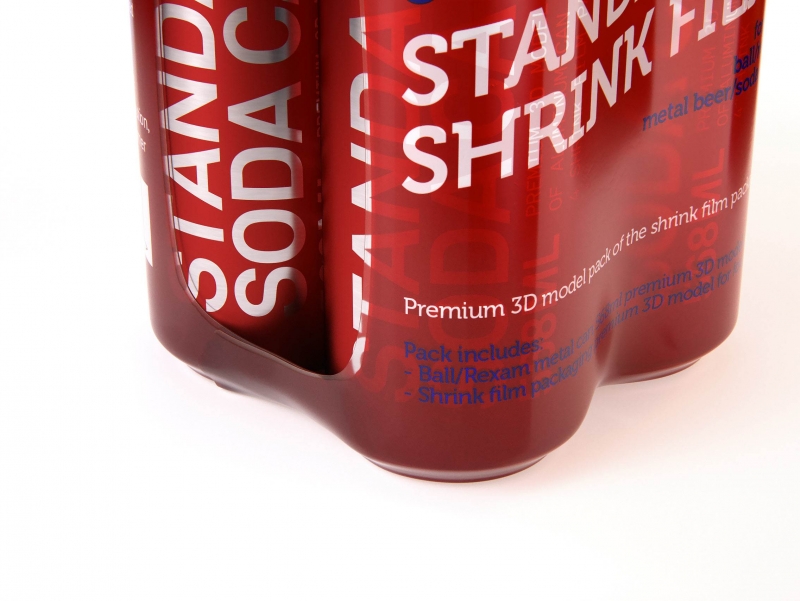 Premium packaging 3D Model of 4x568ml Standard Beer/Soda Cans in Shrink Film Wrap