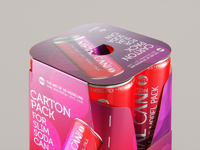 Premium Packaging 3D Model of carton box for 4x250ml Slim Soda Can