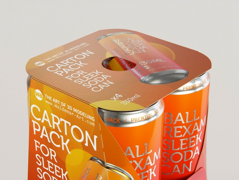 Premium Packaging 3D Model of carton package for 4x330ml Sleek Soda Can  