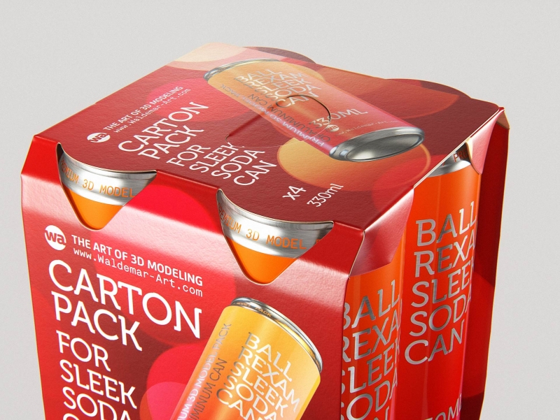 Premium Packaging 3D Model of carton box for 4x330ml Sleek Soda Can  
