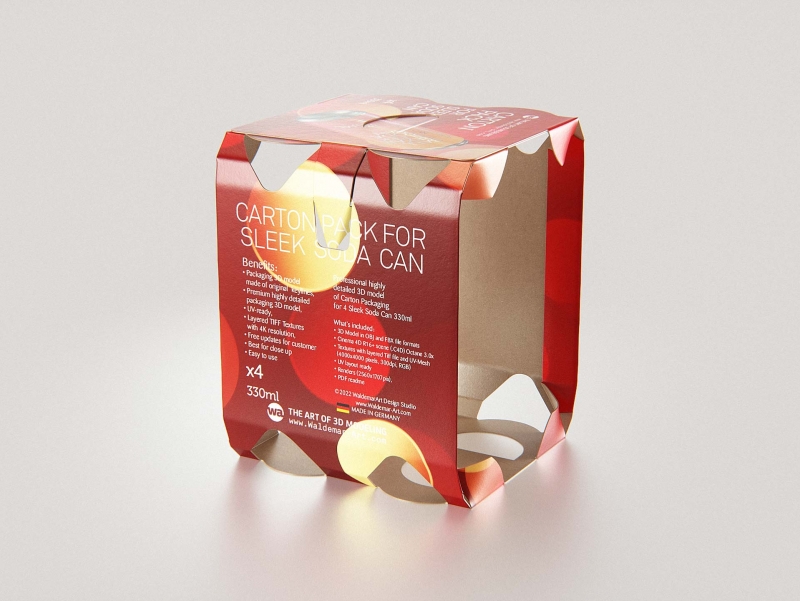 Premium Packaging 3D Model of carton box for 4x330ml Sleek Soda Can  