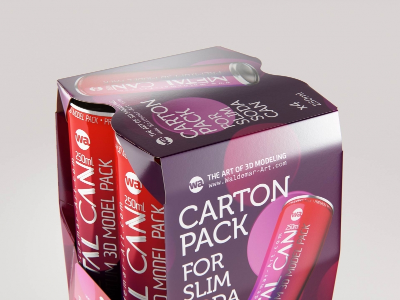 Premium Packaging 3D Model of carton package for 4x250ml Slim Soda Can  