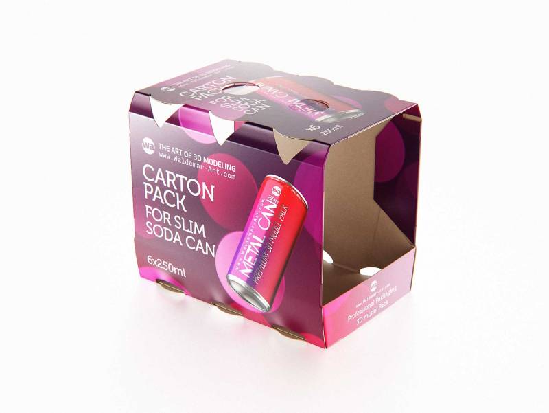 Premium Packaging 3D Model of carton box for 6x250ml Slim Soda Can
