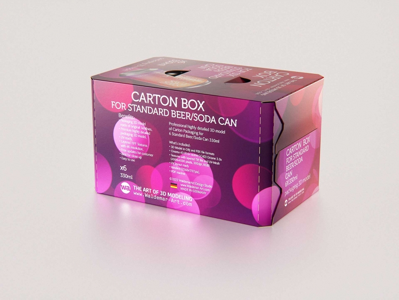 Premium Packaging 3D Model of carton box for 6x330ml Standard Beer/Soda Can  