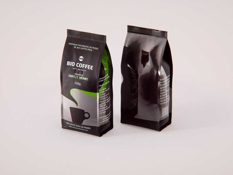 Bio Coffee beans Plastic Bag 250g packaging 3d model