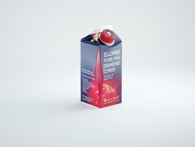 Premium carton packaging 3D model of Elopak Pure-Pak Diamond Curve 750ml