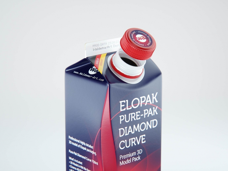 Premium carton packaging 3D model of Elopak Pure-Pak Diamond Curve 750ml