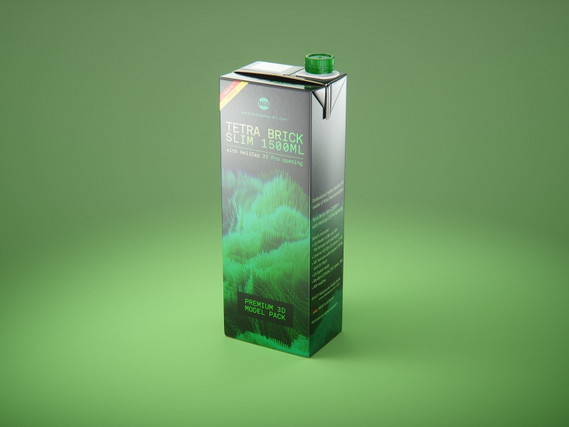 Tetra Brik Slim 1500ml with tethered cap HeliCap23 Pro carton packaging 3d model