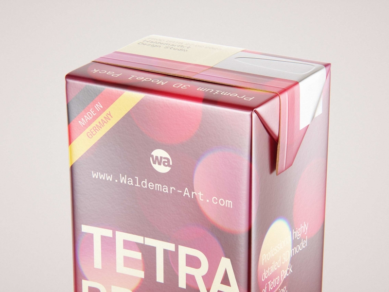 Tetra Pack Brick Slim 200ml with Pull Tab and a packaged straw package 3d model pak