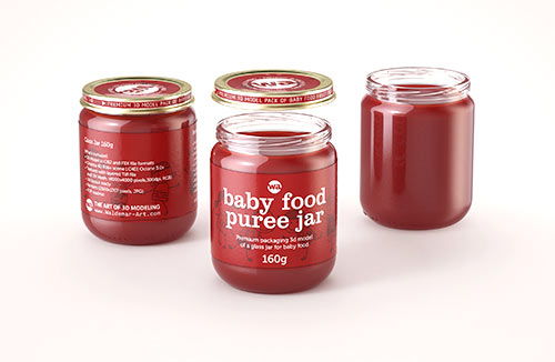 Baby Food Fruit Puree Glass Jar 3D model 190g