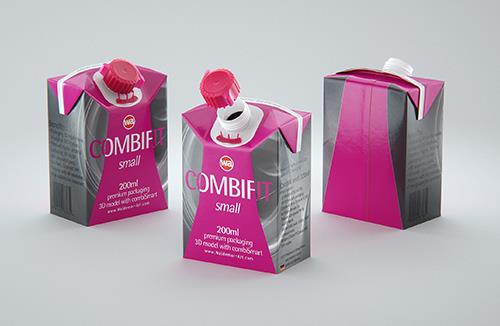 Premium carton packaging 3D model of Elopak Pure-Pak Sense Linea 750ml with tethered cap TwistFlip 34