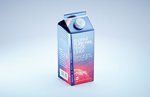Premium carton packaging 3D model of Elopak Pure-Pak Classic Curve 1000ml with tethered cap TwistFlip 29