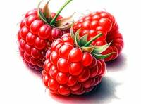 Premium Watercolor illustration of the three raspberries for packaging design