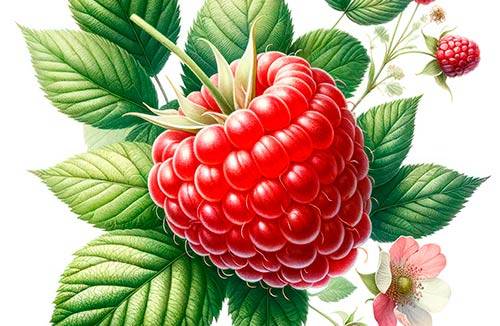 The watercolor illustration of red currant, highlighting the vibrant berries and green leaves