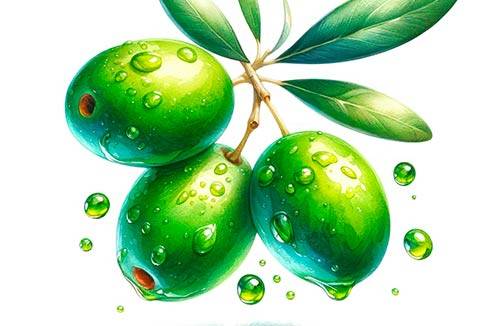Premium Digital Watercolor illustration with two green olives and leaves