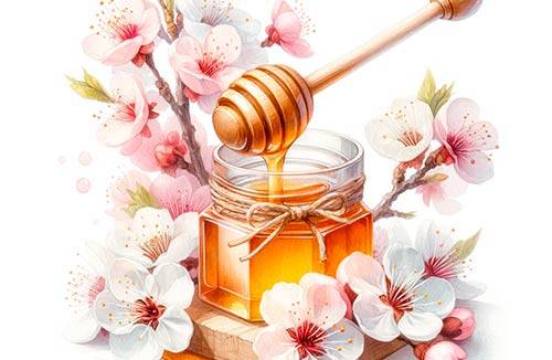 Honey flowing from a wooden stick onto the floor premium digital watercolor illustration